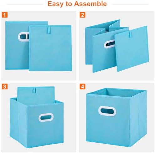 Stero Fabric Storage Cubes Bins, 11 inch Fun Colored Foldable Storage Baskets with Dual Plastic Handle for Home, Kids Room, Closet and Toys Organization, Multi Colored, Set of 6 - Image 3