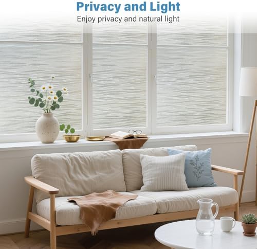 Finnez Window Privacy Film, Frosted Stripes Static Cling, 35.4″ x 157.4″ - Image 2