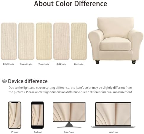 SearchI Stretch Sofa Cover Couch Cover, 3 Pieces Loveseat Slipcover with 2 Separate Cushion Cover, Washable Furniture Protector for Living Room(Loveseat, Beige) - Image 5