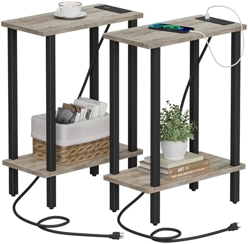 TUTOTAK Narrow Side Table Set of 2, Small End Table with Charging Station by ChoosetutotakFurnitureBuildYourCozyHome