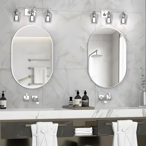 Oval Bathroom Mirror Wall Vanity Oval Mirrors, 20"x30" Silver Bathroom Mirrors for Over Sink Pill Mirrors Capsule Wall Mounted Mirror, Modern Mirror with Metal Frame for Wall Decor - Image 2