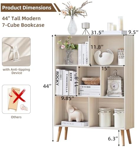 LEYAOYAO Cube Bookshelf, Mid-Century Modern Book Shelf with Legs,Light Grey - Image 2