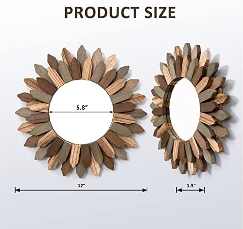 Honiway Boho Wall Decor Mirror 2 Pack 12 inch Rustic Wood Decorative Mirror for Room Decor Rustic Farmhouse Wall Decor for Bedroom Bathroom Living Room Entryway Tril Color - Image 6