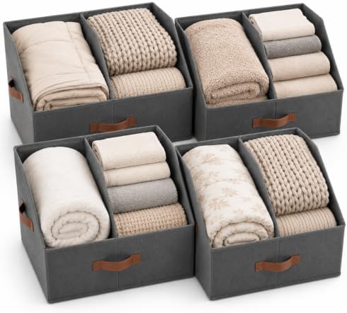 Closet Organizers Storage, Large Collapsible Bin 4pc, Dark Gray by HomeluxTheory
