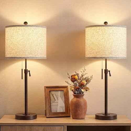 Qingmiao Table Lamps Set of 2, 22" to 30" Adjustable Nightstand Lamps for Bedroom, Dimmable End Table Lamps for Living Room Console Entry Farmhouse Home Decor, New House Warming Gifts by Qingmiao