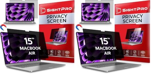 SightPro Magnetic Privacy Screen for MacBook Air 15 Inch (2023-2026, M2-M5) Patented Removable Laptop Privacy Filter Shield and Protector (Pack of 2) by SightPro