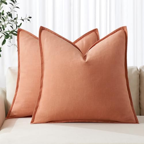 MIULEE Decorative Linen Pillow Covers 18x18 Inch Coral by MIULEE