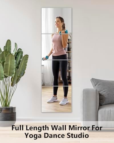 Full Length Wall Mirror Tiles, 12'' x 14'' x 4PCS, Acrylic Unbreakable Full Body Mirror for Bedroom Squares Shatterproof Mirror Sheets Wall Mounted for Home Gym Door - Image 6