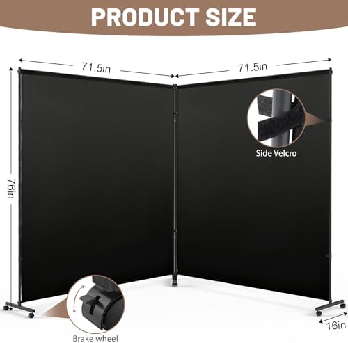 2 Panels Room Divider/Privacy Screen 6FT*6FT with Caster Wheels & Brakes - Image 3