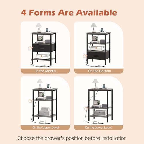 SUPERJARE Nightstand Set of 2 with Charging Station, USB-C Port, End Tables - Image 3