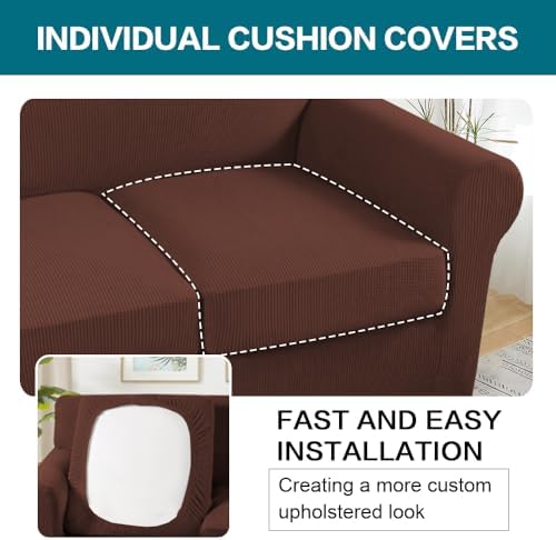 Turquoize 4 Piece Sofa Covers for 3 Cushion Couch Sofa Slipcover Soft Couch Cover for Dogs-Washable Sofa Furniture Covers with 3 Individual Large Cushion Covers (XL Sofa, Burnt Brick) - Image 5