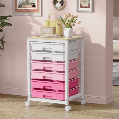 Sykiariol Rolling Cart with 6 Drawers,Pink - Image 4