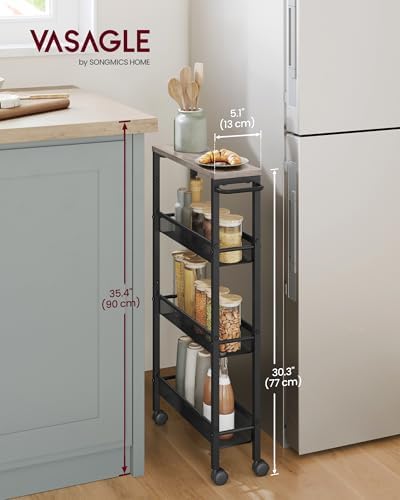 VASAGLE 4-Tier Slim Rolling Storage cart with Wheels, 5.1 Inches, Metal - Image 2