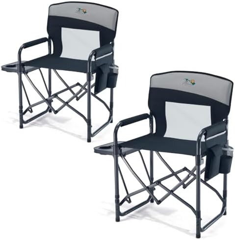 2 Pack Camping Directors Chair with Side Table & Breeze Mesh Backrest by DMHOUTDOORS