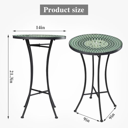 MUMTOP 14" Mosaic Outdoor Side Table, Small Round Patio Accent Table,Green - Image 3