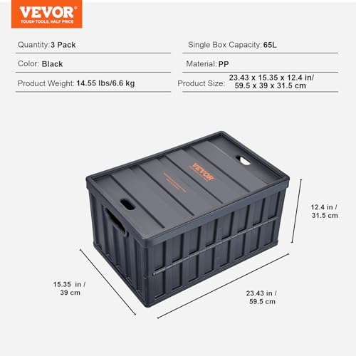 VEVOR 65L Collapsible Storage Bins with Lids 3 Packs, Stackable Crates - Image 7