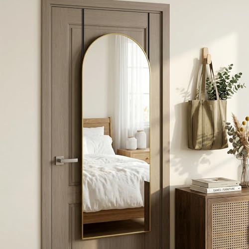 58"x20" Arched Over-the-Door Full Length Mirror, Gold - Image 2
