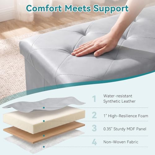 OLIXIS 30 Inch Foldable Storage Ottoman Bench, End of Bed Storage Bench - Image 6