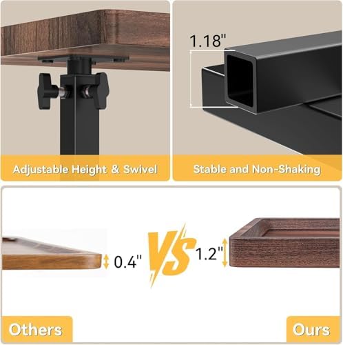 C Table End Table Adjustable Height, 360°Swivel TV Tray Table for Small Spaces, Couch Tables That slide under, C Shaped Side Tables living room and bedroom for Sofa, Bed,Chair, Snack (2, Walnut Brown) - Image 6