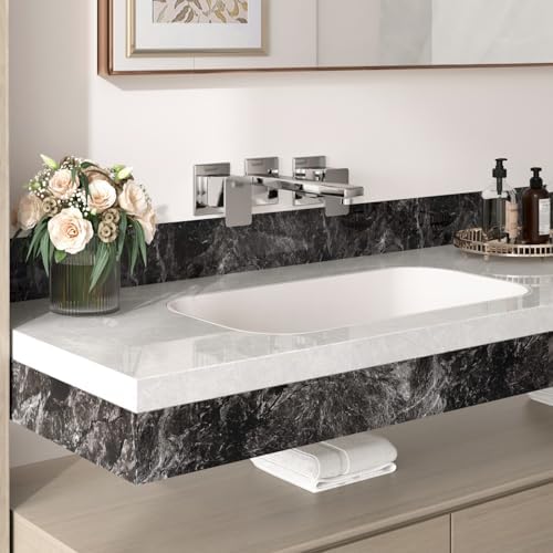 Wallercity Black Marble Wallpaper Borders Mirror Frame Removable Wallpaper Peel and Stick Border Stickers for Kitchen Backsplash Vinyl Wall Paper Sticker for Bathroom Bedroom Wall Decor 3.94''x394'' - Image 3