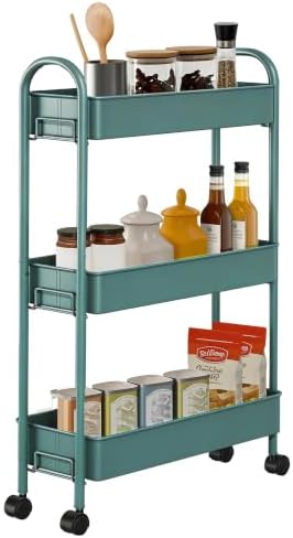Slim Rolling Cart, Metal Frame Utility Rolling 3-Tier Narrow Storage Cart by Unknown
