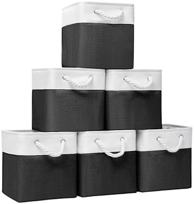 11x11 Inch Cube Storage Bins, 6 Pack Fabric Storage Cubes for Shelves, Cube Organizer Bins with Handles, Cloth Cubby Storage Bins for Home(White/black) by BOFUGA