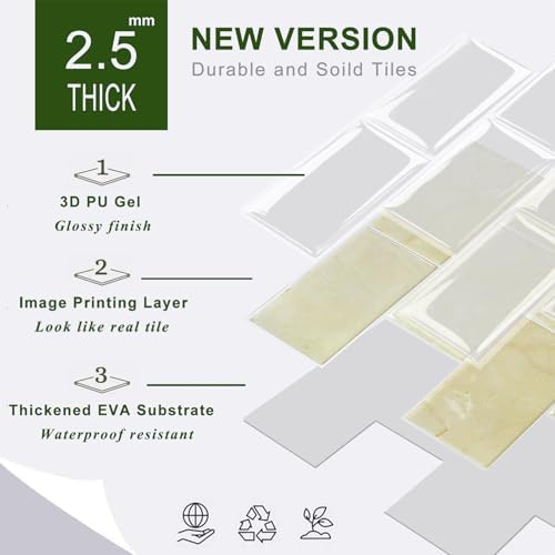 STICKGOO 10-Sheet Subway Tile Peel and Stick Backsplash, Self Adhesive Vinyl Wall Tiles, Stick on Backsplash for Kitchen and Bathroom(Thicker Design) - Image 6