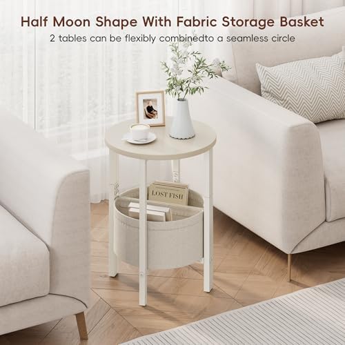 Vagusicc Small Round Side Table End Table, Tall Accent Table with Storage Basket, Set of 2 Half Round Tables Half Moon Tables, Coffee Bedside Tables, Modern Nightstand for Living Room Bedroom, Cream - Image 5