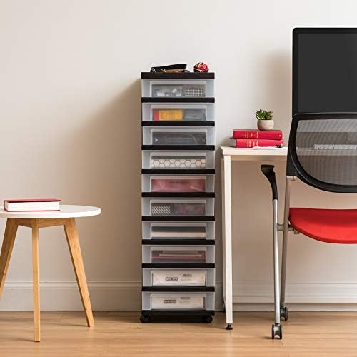 IRIS USA 10-Drawer Rolling Storage Cart, Black/Clear - Image 2
