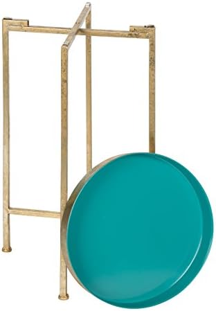 Kate and Laurel Celia Round Metal Foldable Tray Accent Table, Teal with Gold Base - Image 5