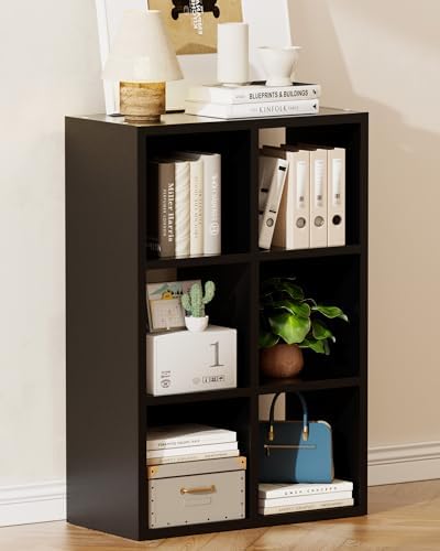 GTPLAYER 6-Cube Storage Organizer, Fits 11" Bins, Vertical or Horizontal Use, Opening Bookshelf, Partial Back Panels, Design Bookcase, for Closet, Bedroom, Home Office, Black by GTPLAYER