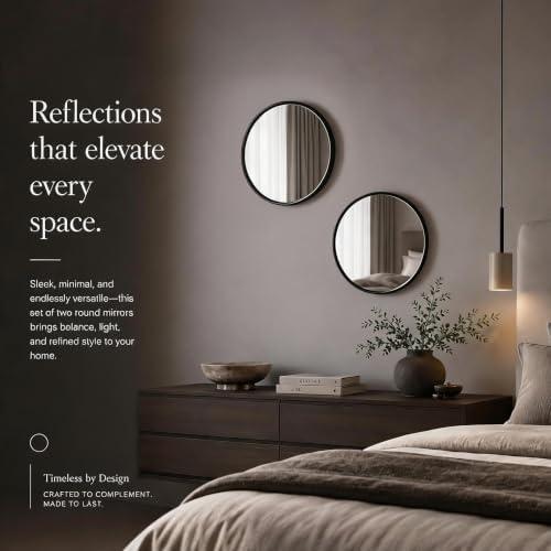 12"x12" Round Decorative Wall Mirror, 2 Pack Metal Framed Real Glass Mirror, Aesthetic Rounded Shape Vanity Mirror for Bedroom, Living Room, Black Accent Home Decor - Image 6