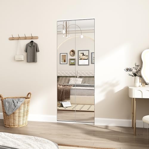 JUBEST Bi Fold Mirror Closet Door with White Steel Frame, Bifolding Mirrored Doors for 30in. x 81in. Door Opening, Hardwares Include, Easy to Install by JUBEST