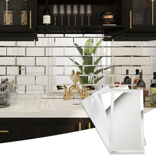 Diflart Peel and Stick Mirror Subway Tiles, Silver, 3x6 Inch, Beveled Mirror Backsplash for Kitchen Bar Bathroom Wall Tile (5 Sq.ft, 40 Pcs) by Diflart
