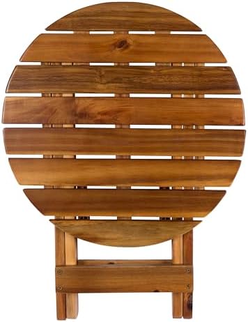 Shine Company Indoor/Outdoor Adirondack Round Folding Acacia Wooden Side Table, White - Image 4