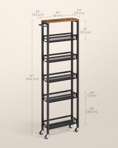 VASAGLE 6-Tier Utility Rolling Laundry Cart, 17.9 x 5.9 x 51.7 inch - Image 6