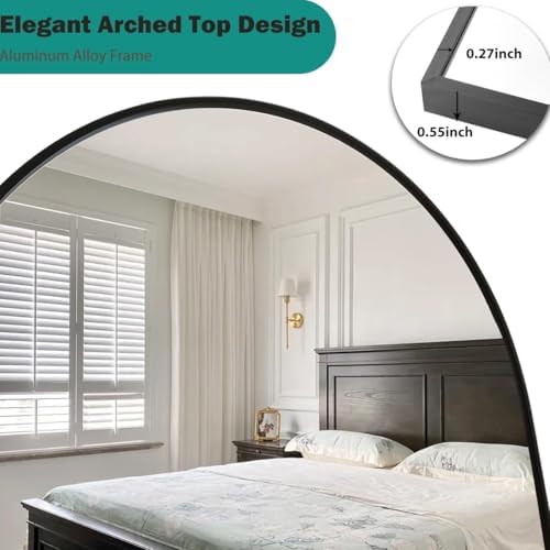 81''x41'' Oversized Full Length Mirrors, Arched Floor Mirror with Stand, Full Body Large Standing Mirror/Leaning/Hanging Wall Mounted for Living Room, Bedroom, Black - Image 6