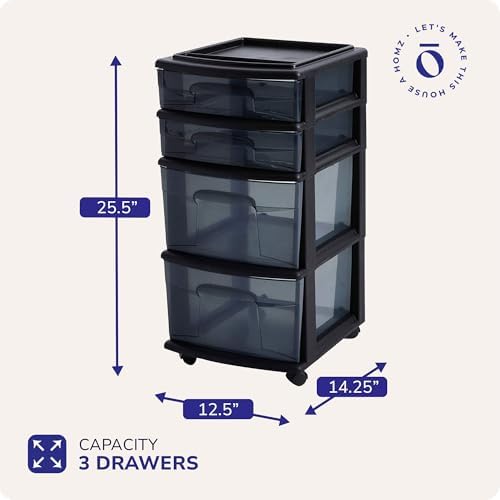 HOMZ Drawer Tower, 4-Tier Storage Cart with Removable Wheels, Black Frame - Image 3