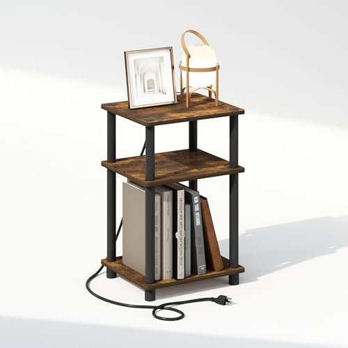 Furinno JUST 3-Tier Night Stand with Charging Station, Amber Pine - Image 5