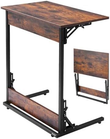 VEVOR C Table, Folding C Shaped End Table with Metal Frame & Adjustable Feet, Foldable C Shaped Side Table for Living Room Bedroom Office, 23.62 x 14.57 x 27.56 inch TV Tray, Brown and Black by VEVOR