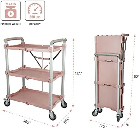 Olympia Tools 89-354 Pack N Roll Collapsible Service Cart, XL, 300LB Capacity, Rose - Image 3