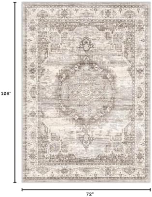 Washable Rugs 6x9 Area Rug：Large Rugs for Living Room - Oriential Distressed Printed Floral Carpet - Non Slip with Rubber Backing Area Rug 6'x 9' Beige - Image 2