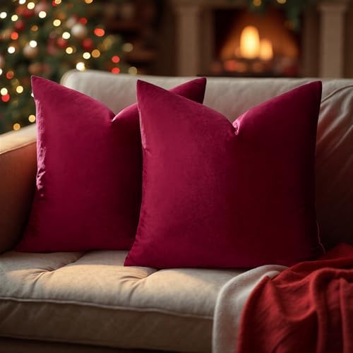 GIGIZAZA Burgundy Velvet Pillow Covers 24x24 Decorative Pillows Pack of 2 - Image 6