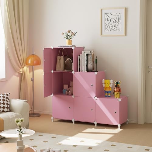 6Cube Storage Organizer Modular Stackable with Doors Pink - Image 4