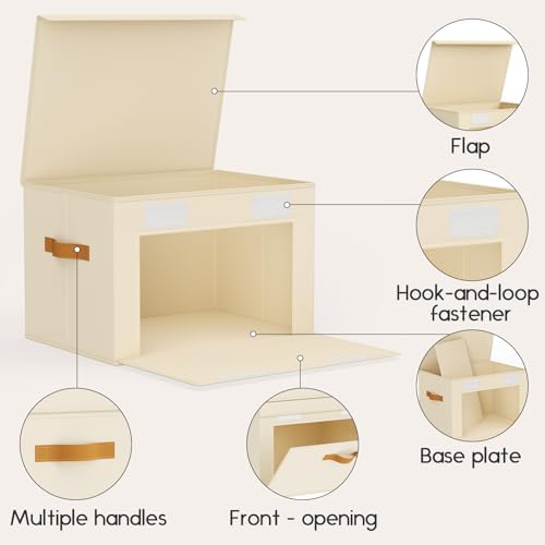Homsorout Large Storage Bins with Lids - Front Opening Fabric Storage Bins, Flap Closet Organizer with Handles, Collapsible Boxes with Lid, Decorative Basket for Home, Dorm, 6 Pack, Beige - Image 7
