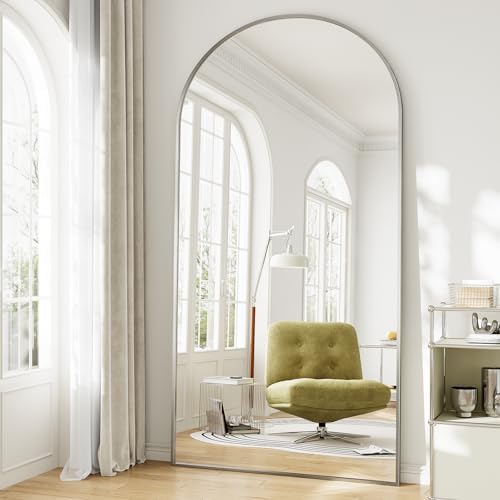 Oversized Full Length Mirror, 35"x78" Large Arched Floor Mirror Full Length with Stand, Room Decor Big Full Body Mirror with HD Tempered Glass Aluminum Frame for Bedroom Living Room, Silver by WISSMILESHOME