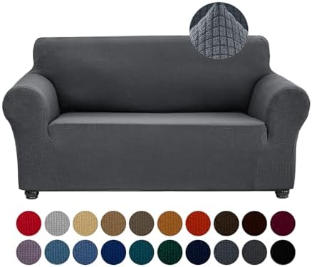 Joccun Stretch Loveseat Couch Cover Slipcover, 1-Piece Sofa Cover for 2 Cushion Couch Spandex Jacquard Washable Furniture Protector Cover for Living Room,Kids,Pets（Loveseat,Gray） by Joccun