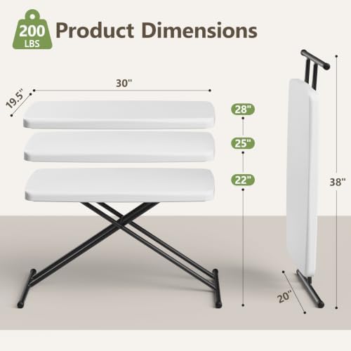 Folding Table 30 Inch -4pack, Small Desk Adjustable Height TV Tray for Laptop, Couch, Camping - Heavy Duty Utility Foldable Table for Small Spaces, No Assembly Required, White - Image 3