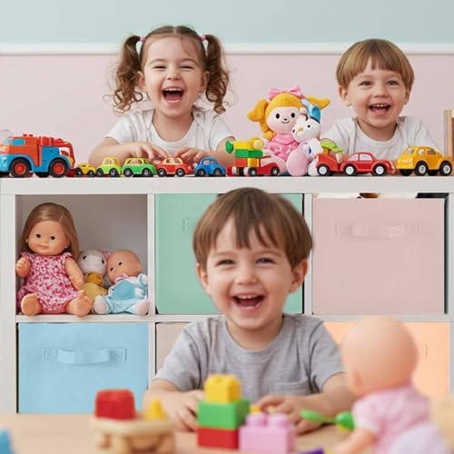 Yinder 6 Pcs Cube Storage Bin 10.5''x10.5''x11'' Storage Bins for Playroom Decor Colorful Bins for Kids Foldable Baskets for Nursery Organizer Boxes Fabric Boxes (Pastel Colors) - Image 4