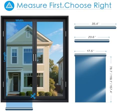 One Way Privacy Window Film，Flueen Shatterproof PET Window Tint for Heat Control & 99% UV Protection Blackout Window Treatment for Home, Office Doors with Eco-Adhesive Blue-Silver 35.5"×196.9" - Image 7